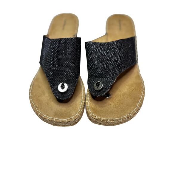 Croft & Barrow Black Shimmery Wedge Sandal/ Flip Flop/ Slip-On Shoe Women's 11 - Picture 2 of 10